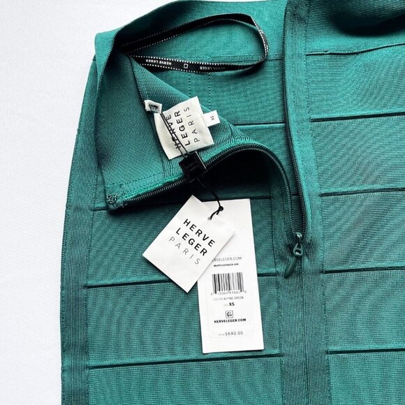 NWT HERVÉ LEGER EMERALD GREEN BANDAGE HIGH RISE PENCIL SKIRT - XS - Picture 11 of 15